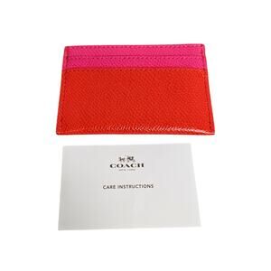 Coach Colorblock Leather Card Holder – Red & Pink